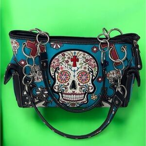 Cowgirl Trendy “Day of the Dead” Sugar Skull Conceal & Carry Purse Turquoise